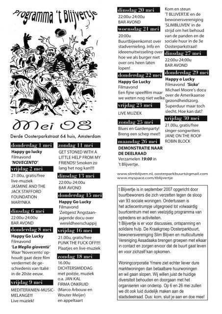 Programma 't Blijvertje, mei 2008